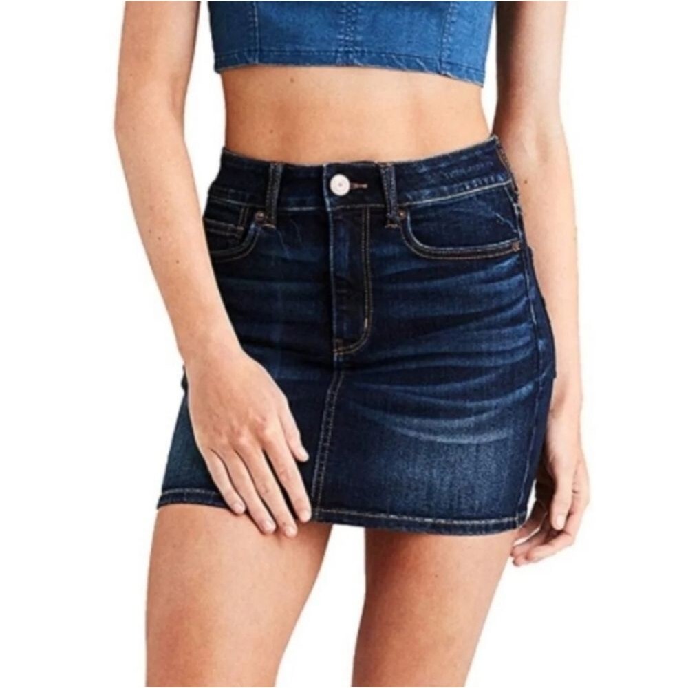 American Eagle next level stretch hi-rise mini denim jean skirt 2